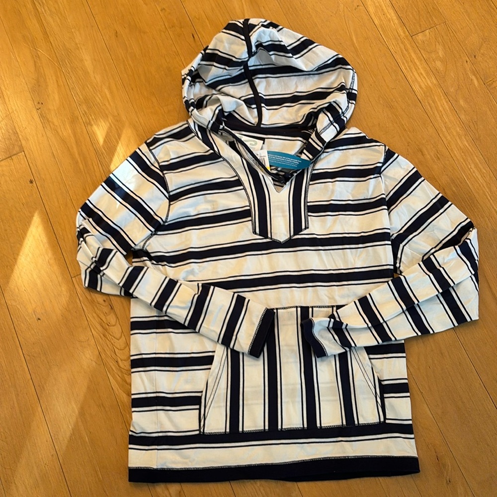 Burkman Bros White & Blue Striped Hoodie – Size M (NWT)